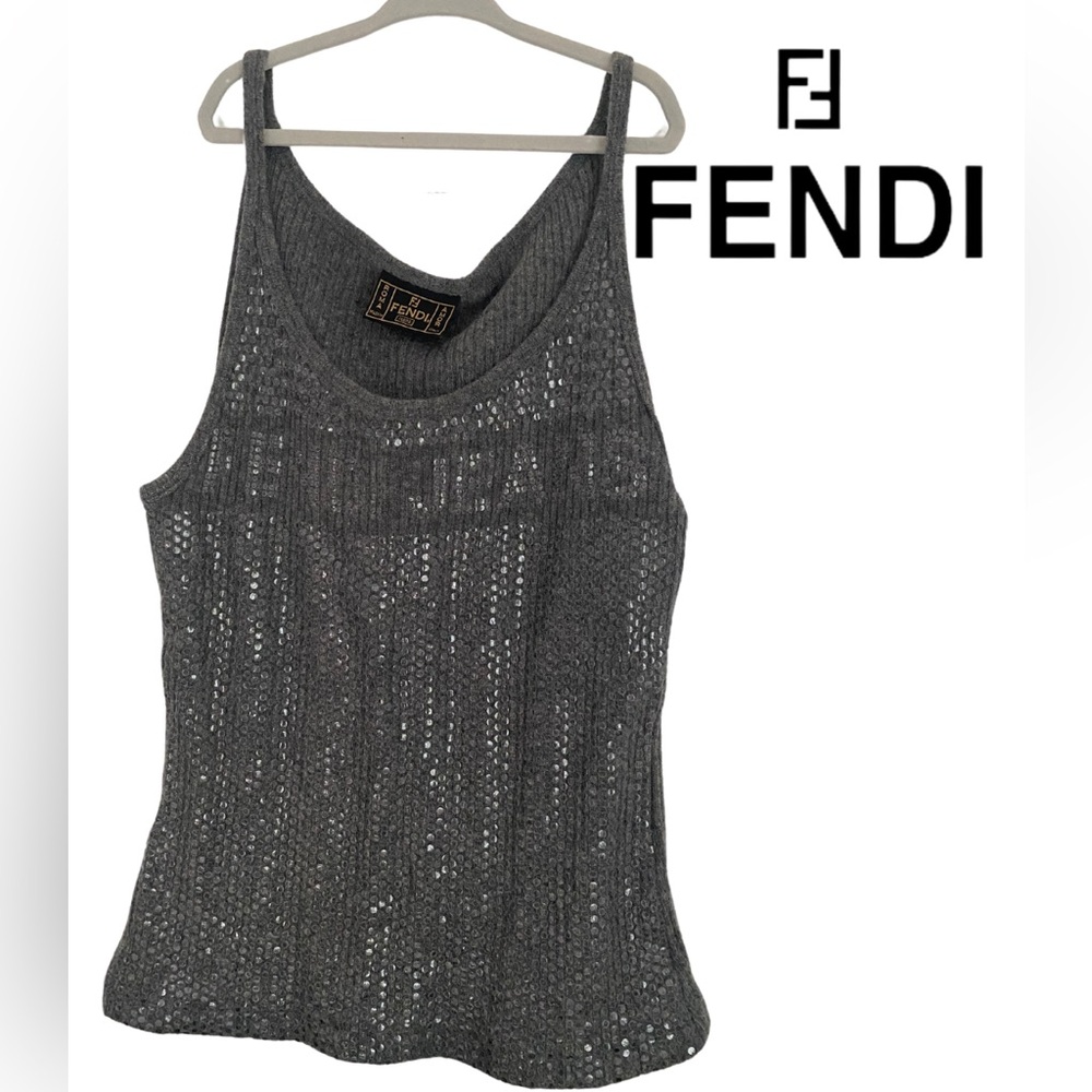 FENDI “FENDI Jeans” signature Gray wool blend tank top Size 40/26 US size 4
